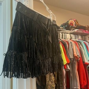 Black fringe rhinestone skirt with shorts underneath